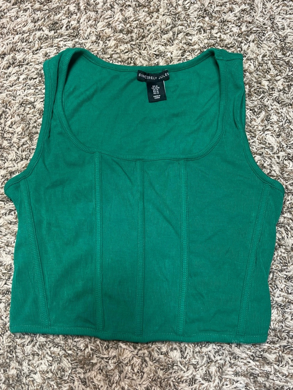 Sincerely Jules Green Ribbed Scoop-Neck Tank